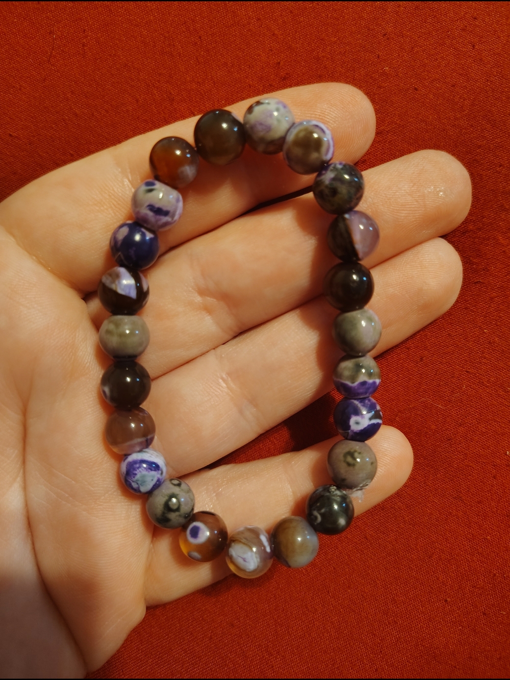 Handmade Purple & Brown Agate Bead Stretch Bracelet